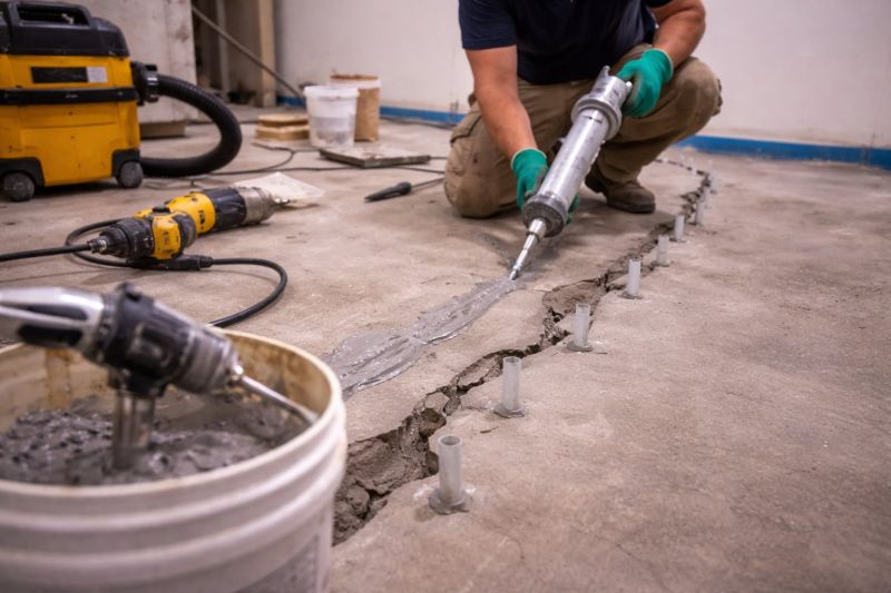Cracked Basement Floor Repair in Milford, MI